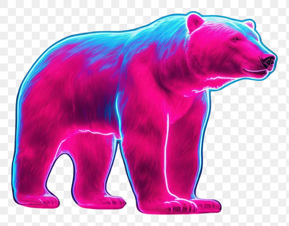 PNG Illustration polar bear neon rim light purple mammal animal.