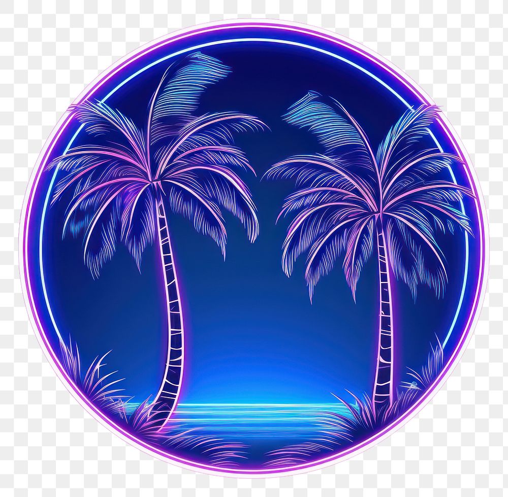 PNG Illustration palm tree neon rim light purple nature night.