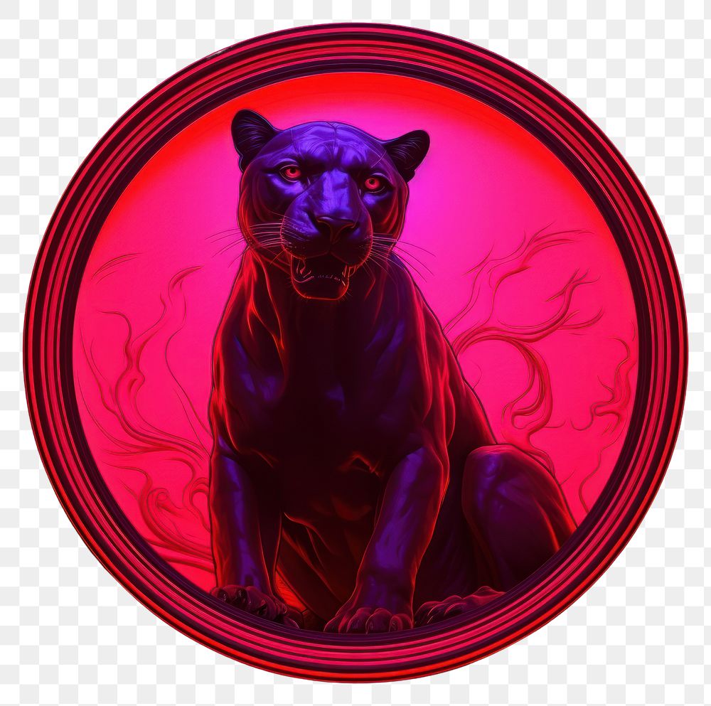 PNG Illustration panther Neon rim light purple animal mammal.