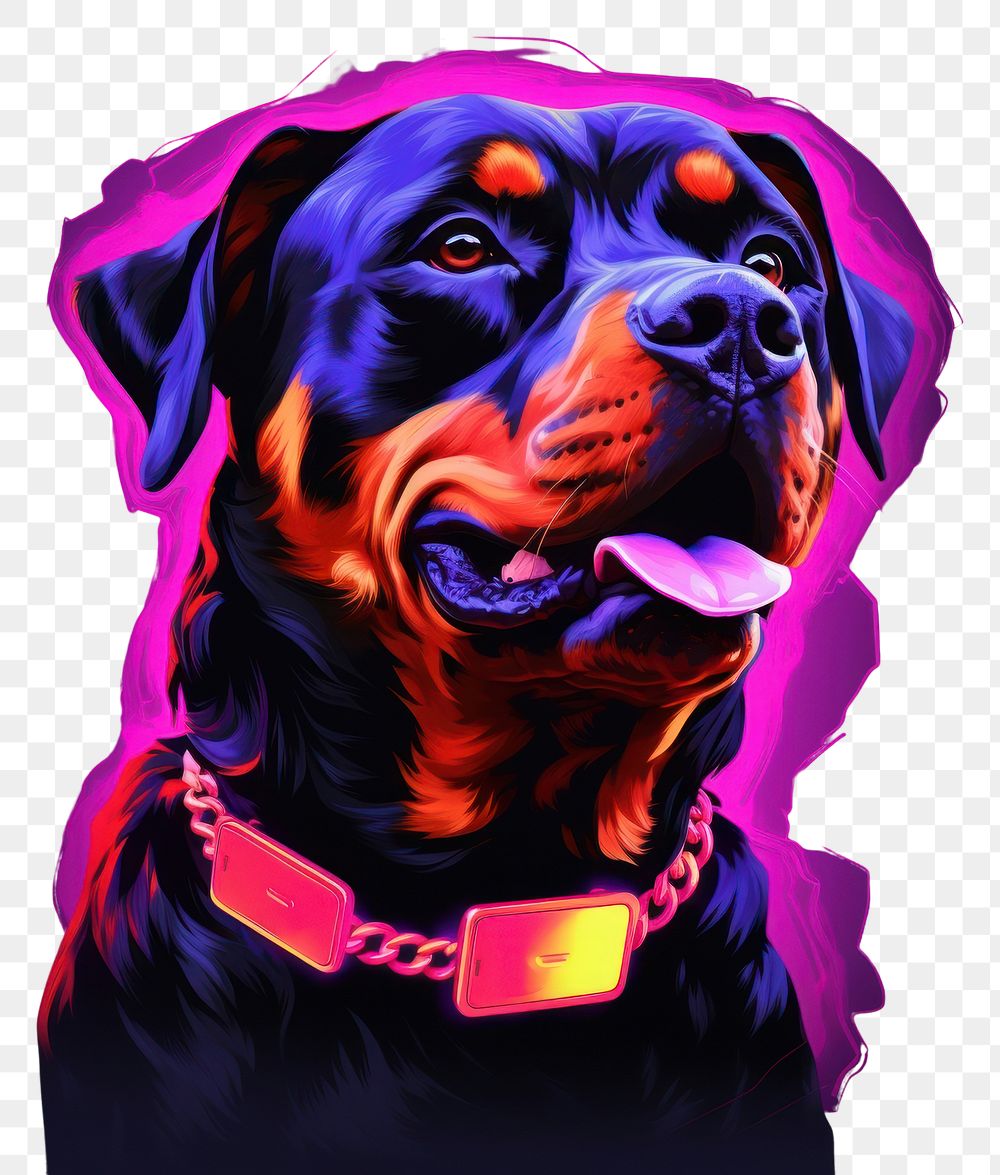 PNG Illustration Rottweiler neon rim light purple rottweiler portrait.