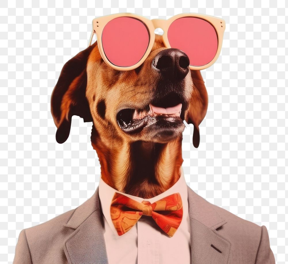 PNG Dreamy Retro Collages whit a happy dog sunglasses animal mammal.