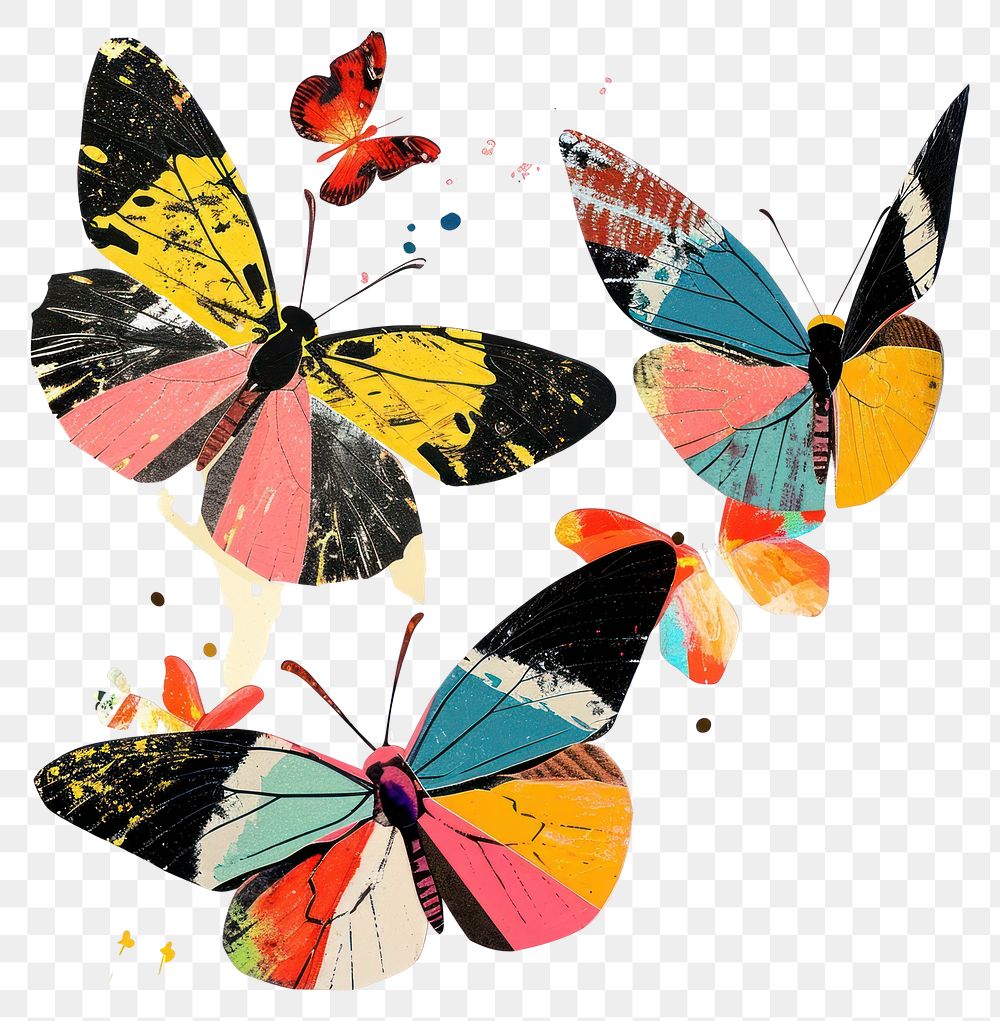PNG Retro Collages whit butterflys art painting collage.