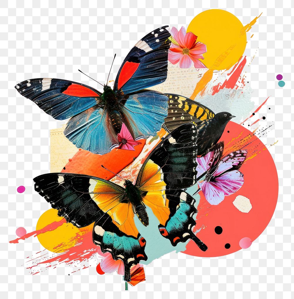 PNG Retro Collages whit butterflys collage animal insect.