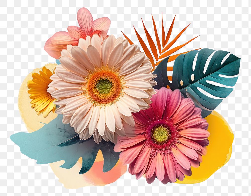 PNG Dreamy Retro Collages of flower petal plant daisy.