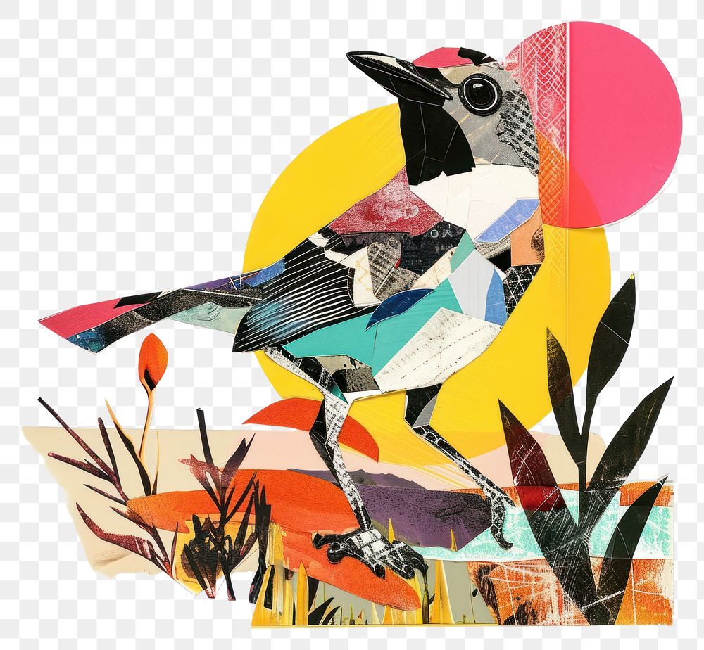 PNG Retro Collages whit a happy bird collage art animal.