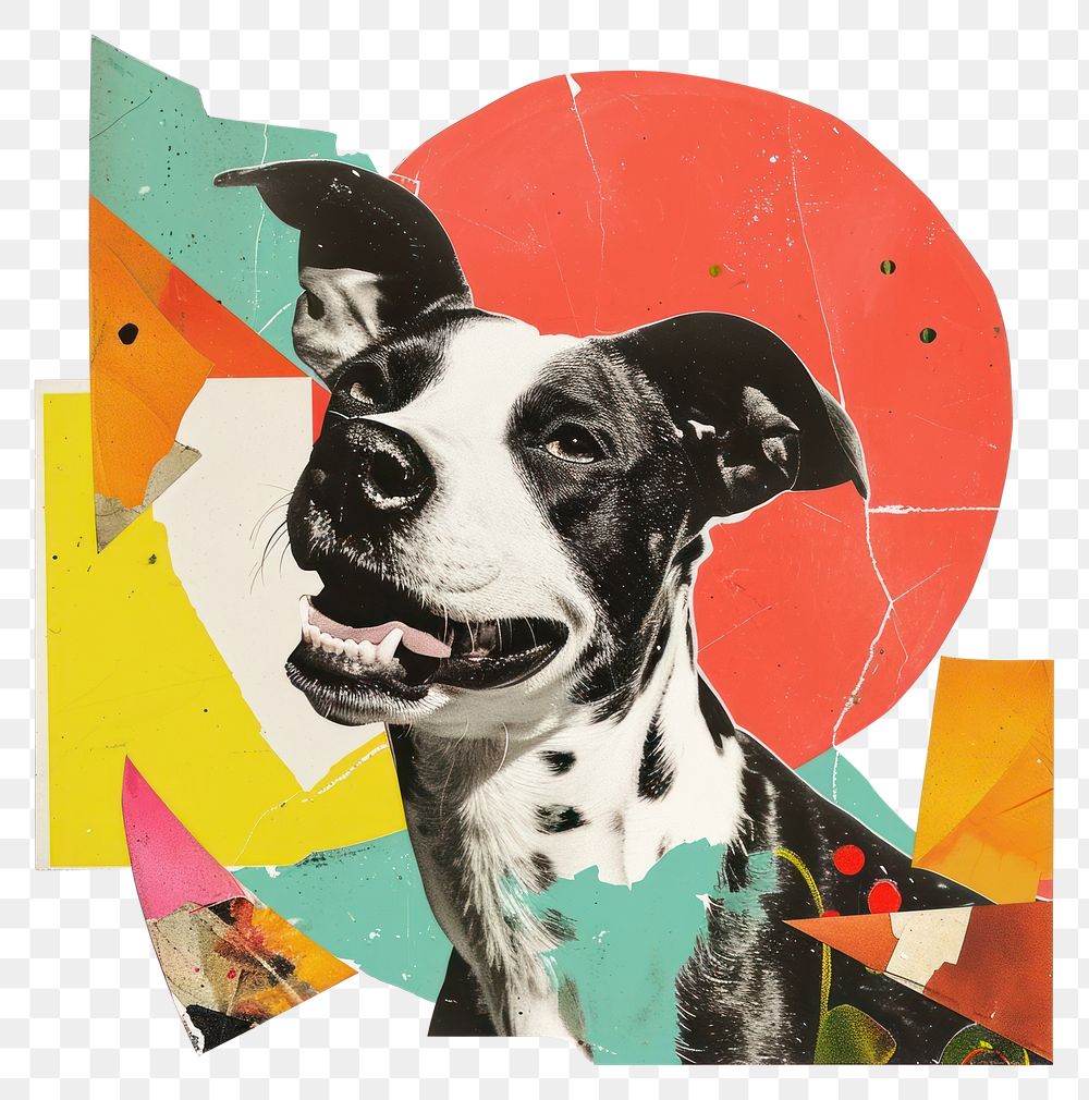 PNG Retro Collages whit a happy dog collage art mammal.