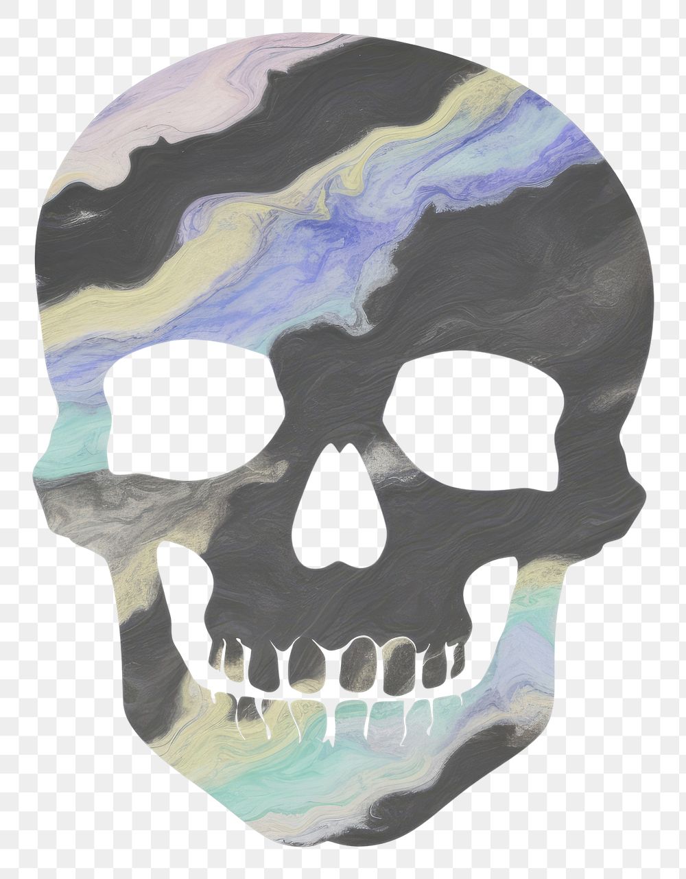 PNG Black skull marble distort shape white background creativity painting.