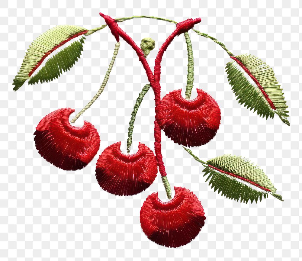 PNG Cherry in embroidery style fruit plant food.
