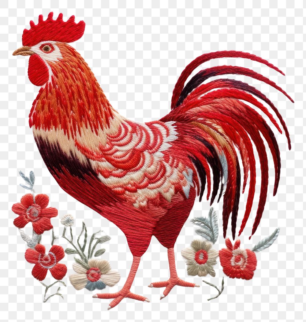PNG Chicken in embroidery style poultry pattern animal.