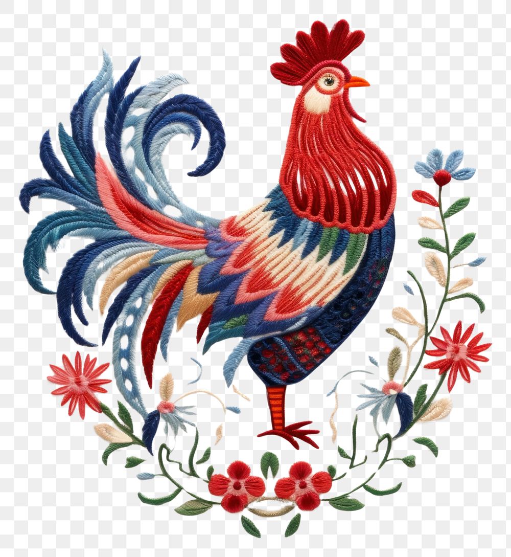 PNG Chicken in embroidery style poultry pattern animal.