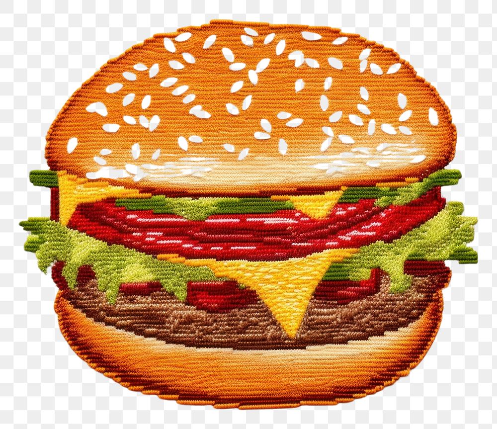 PNG Burger in embroidery style food hamburger vegetable.
