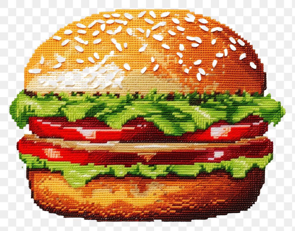 PNG Burger in embroidery style food hamburger vegetable.