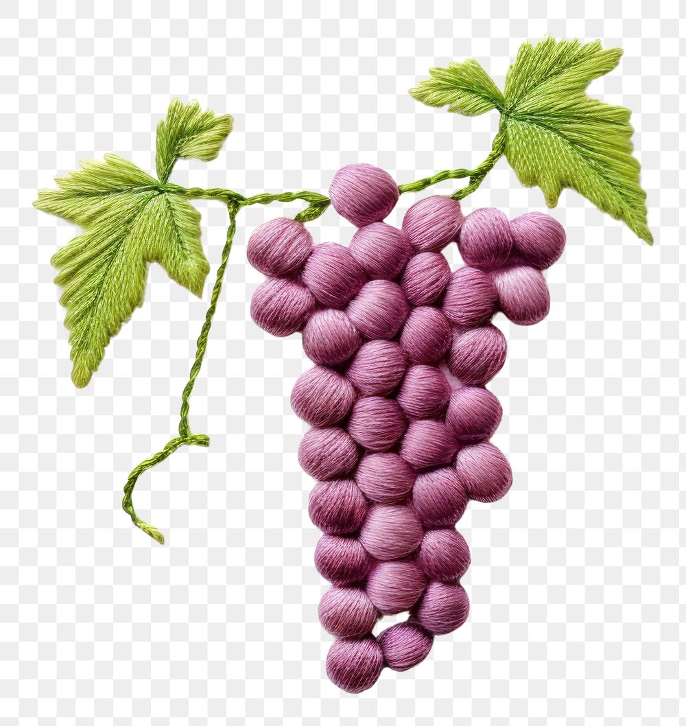 PNG Grapes in embroidery style fruit berry plant.