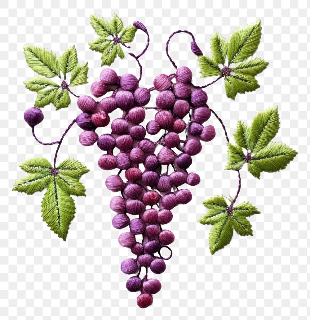 PNG Grapes in embroidery style fruit plant food.