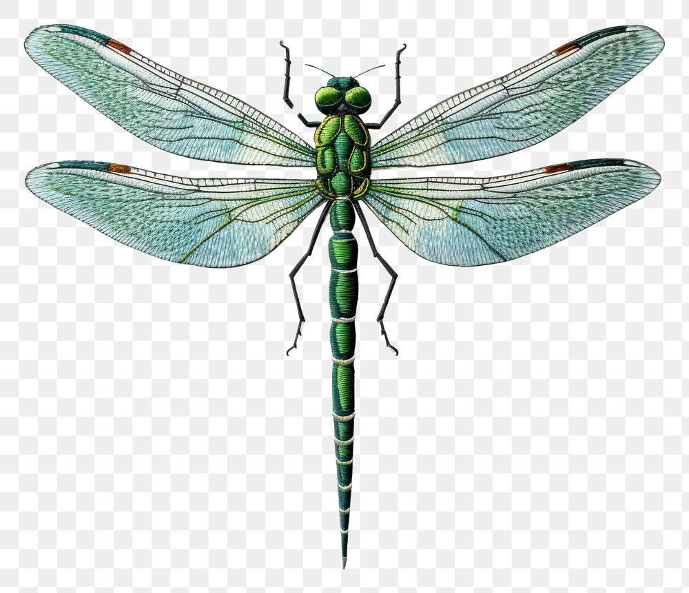 PNG Dragonfly in embroidery style insect animal invertebrate.