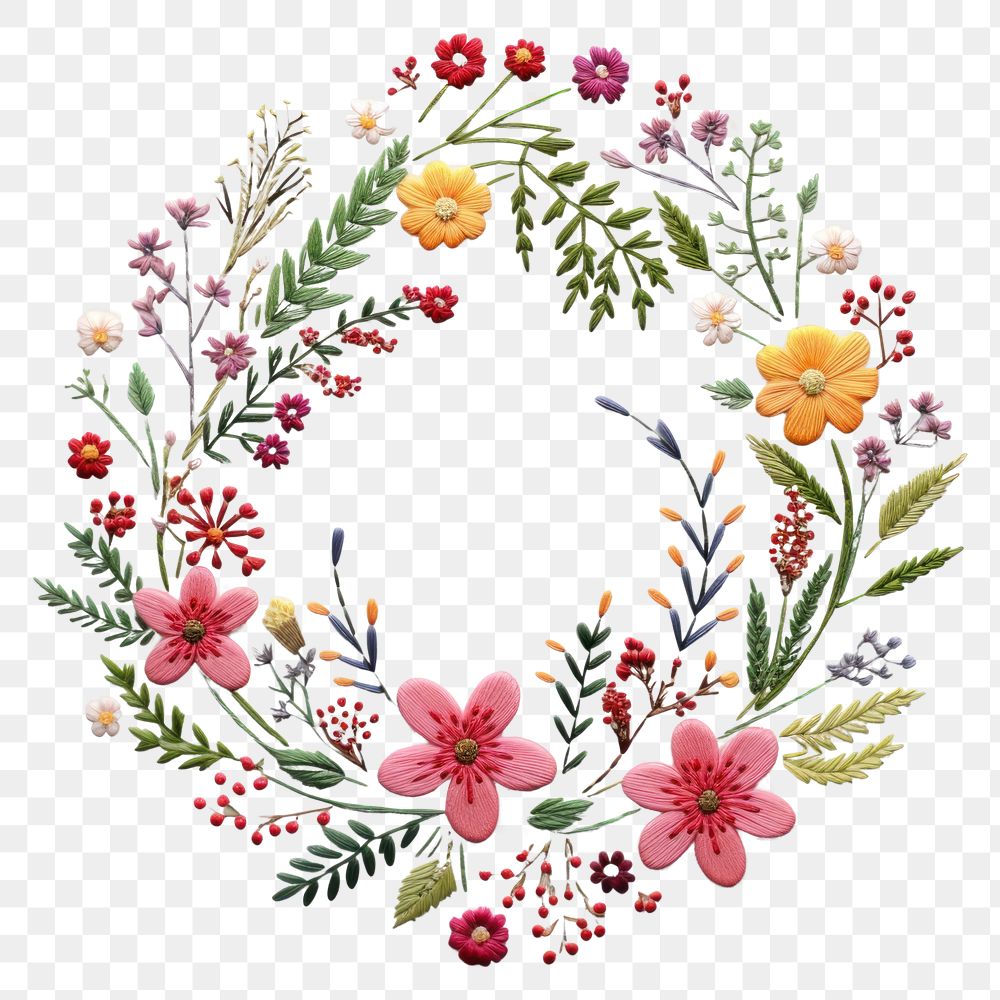PNG Floral wreath in embroidery style pattern art celebration.