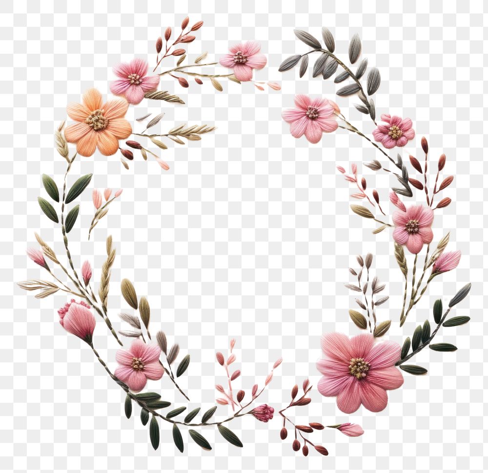 PNG Floral wreath in embroidery style pattern flower plant.