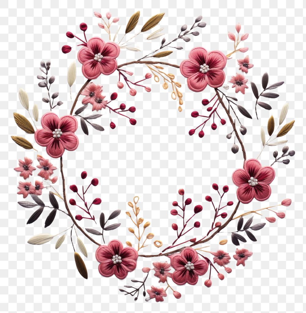 PNG Floral wreath in embroidery style pattern flower plant.