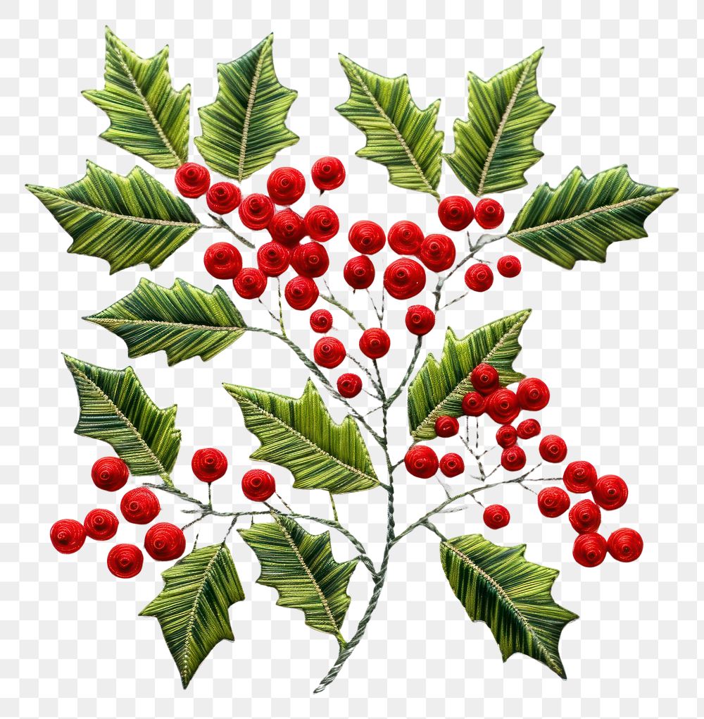 PNG Holly in embroidery style pattern cherry plant.