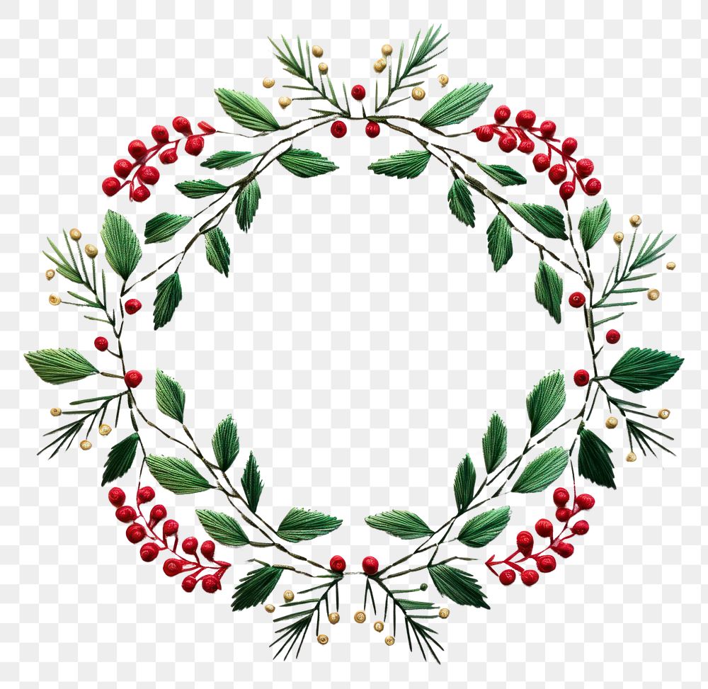 PNG Holly wreath in embroidery style pattern celebration accessories.