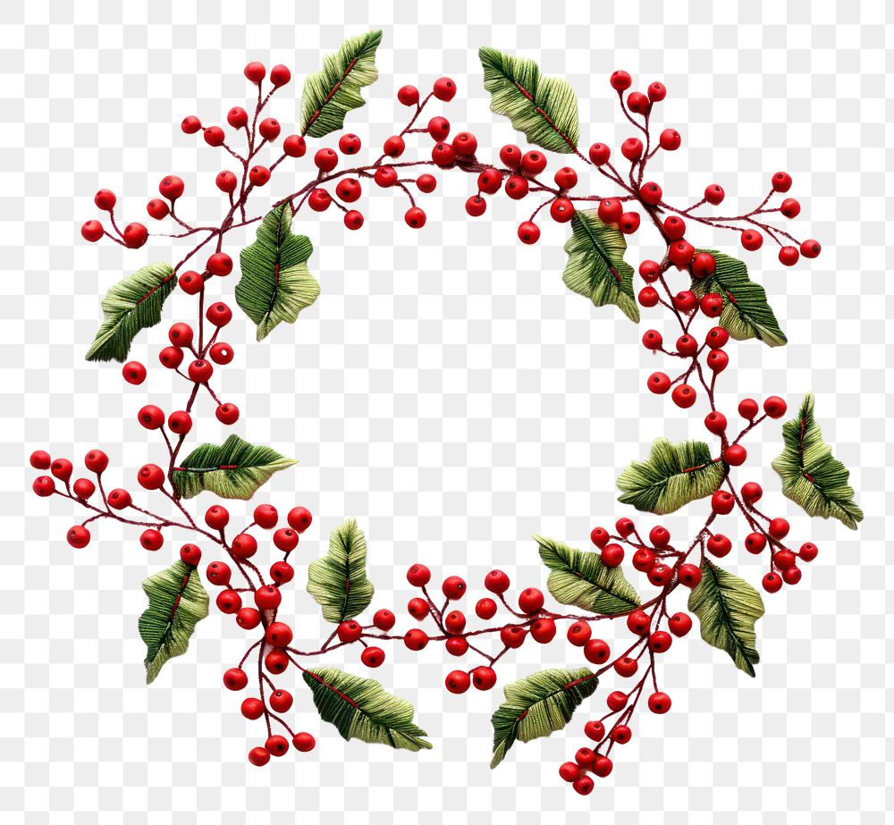 PNG Holly wreath in embroidery style pattern plant leaf.