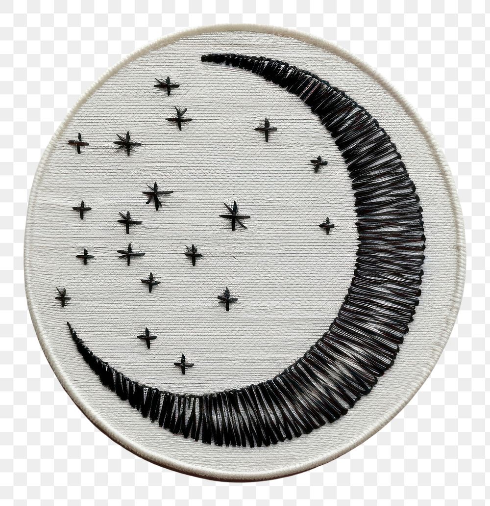 PNG The moon in embroidery style transportation astronomy dishware.