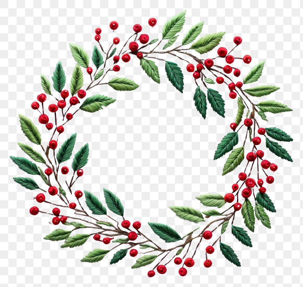 PNG Holly wreath in embroidery style pattern celebration creativity.