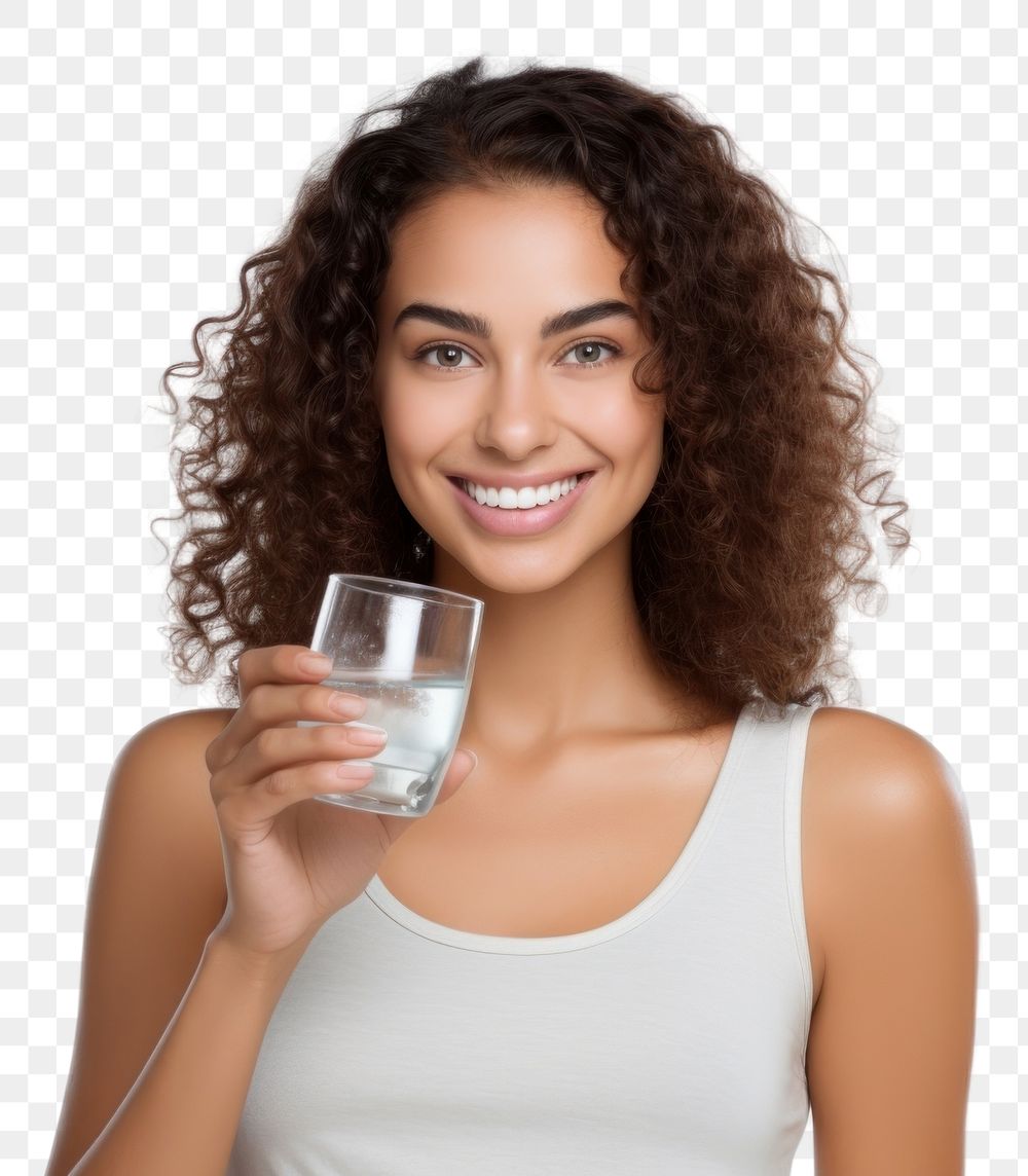 PNG Young woman holding glass of water drinking photo milk.