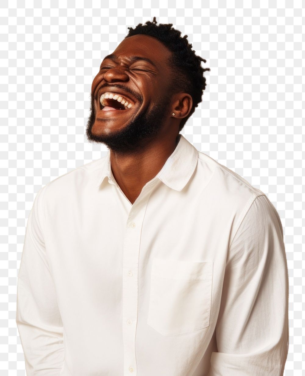 PNG Black man laughing adult studio shot.
