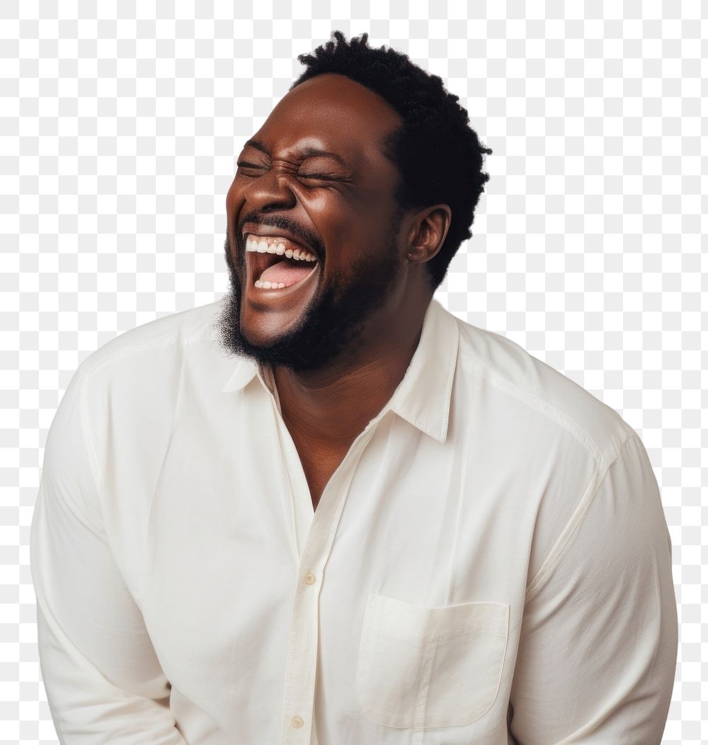 PNG Black man laughing adult studio shot.