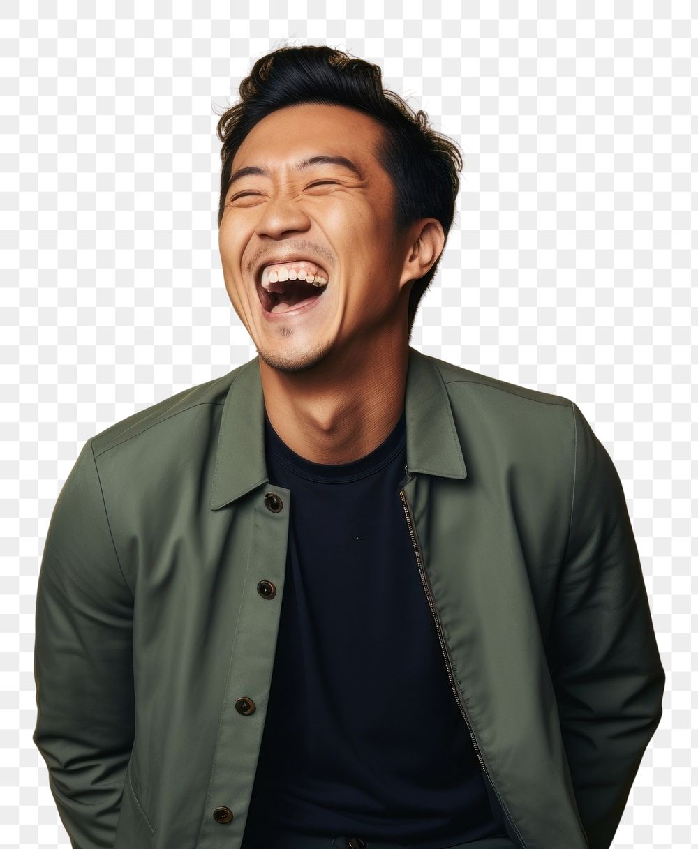 PNG Asian man laughing adult studio shot.