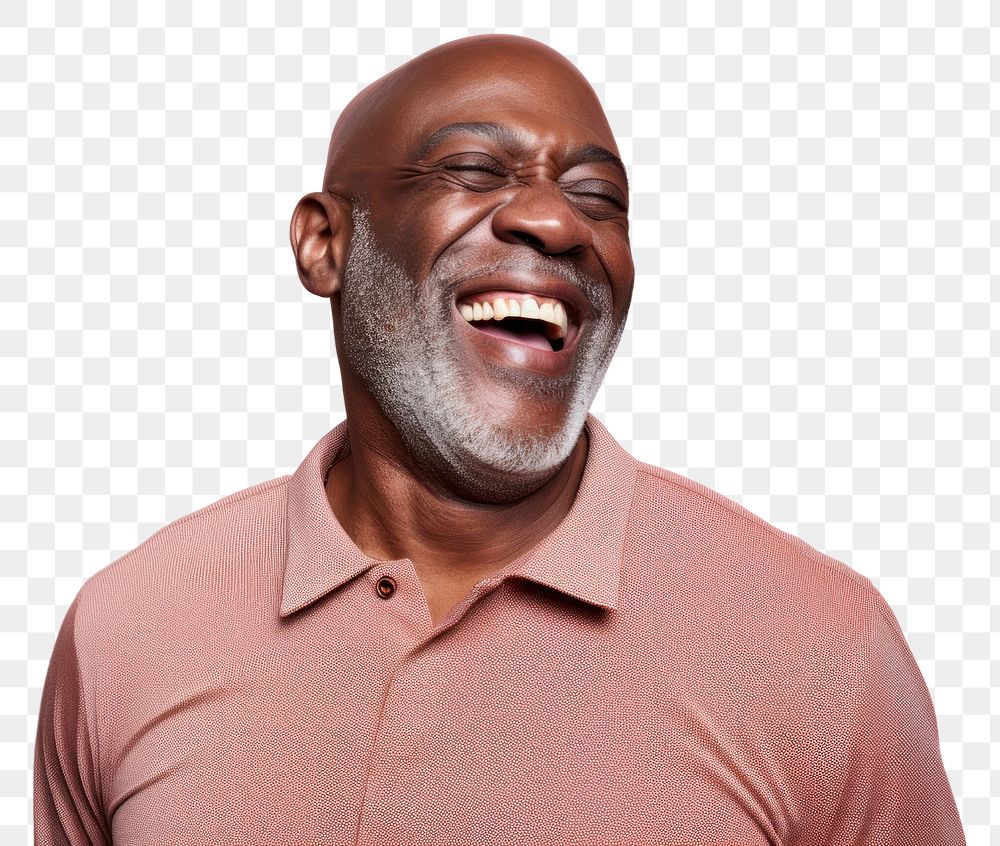PNG Black senior man laughing adult smile.