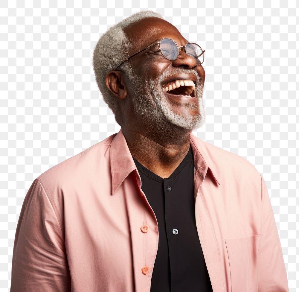 PNG Black senior man laughing glasses adult.