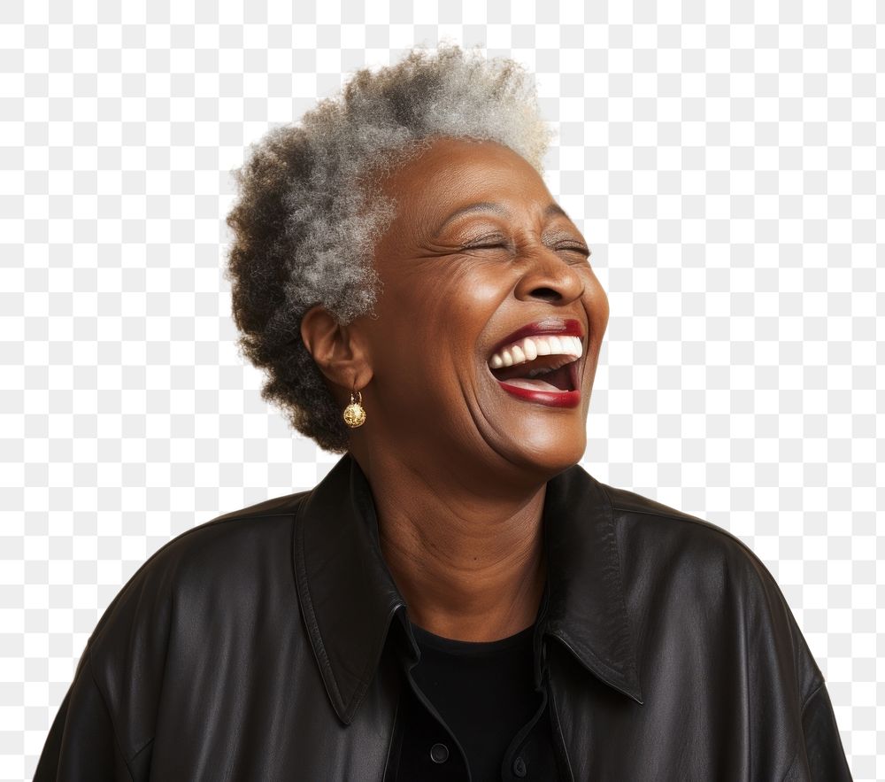 PNG Laughing adult retirement happiness.