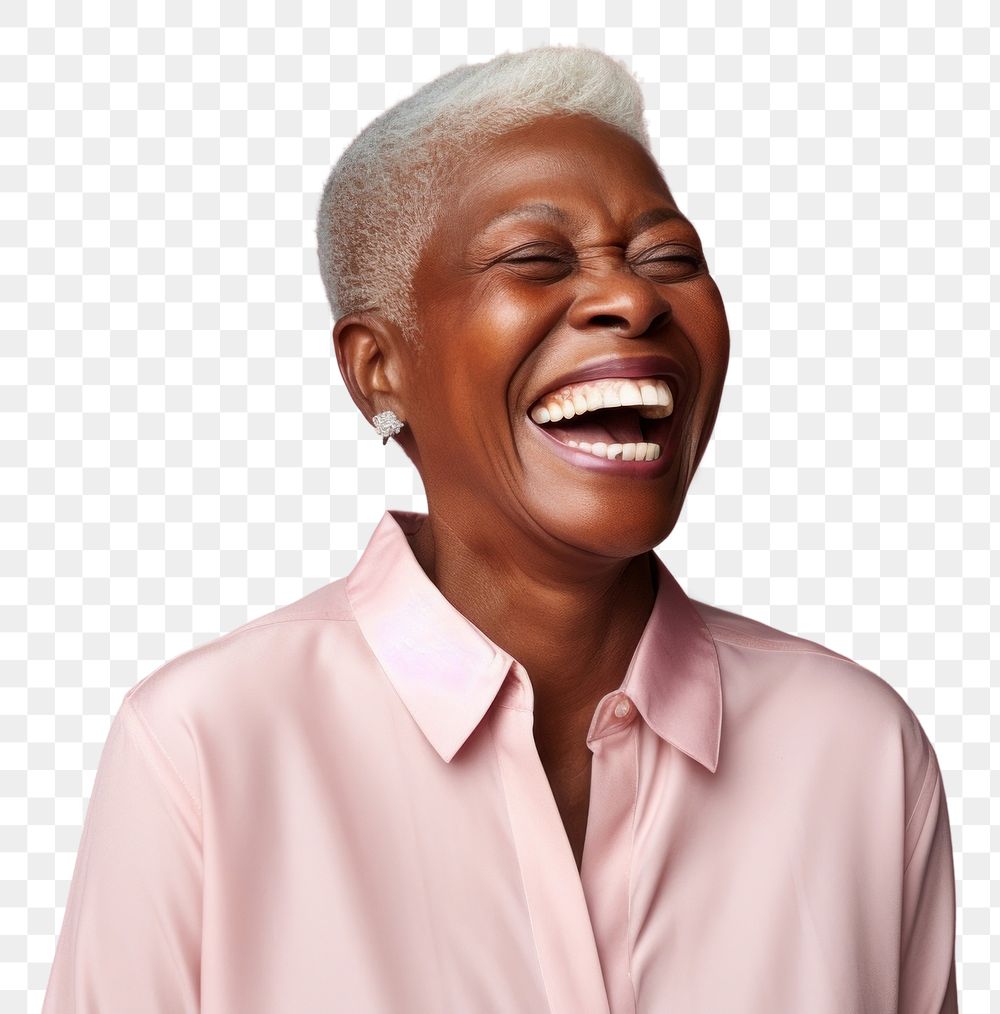 PNG Black senior woman laughing adult smile.