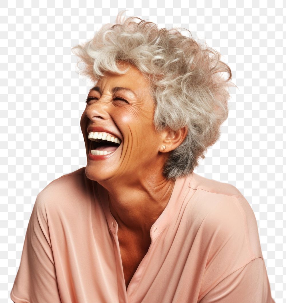 PNG Black senior woman laughing adult studio shot.