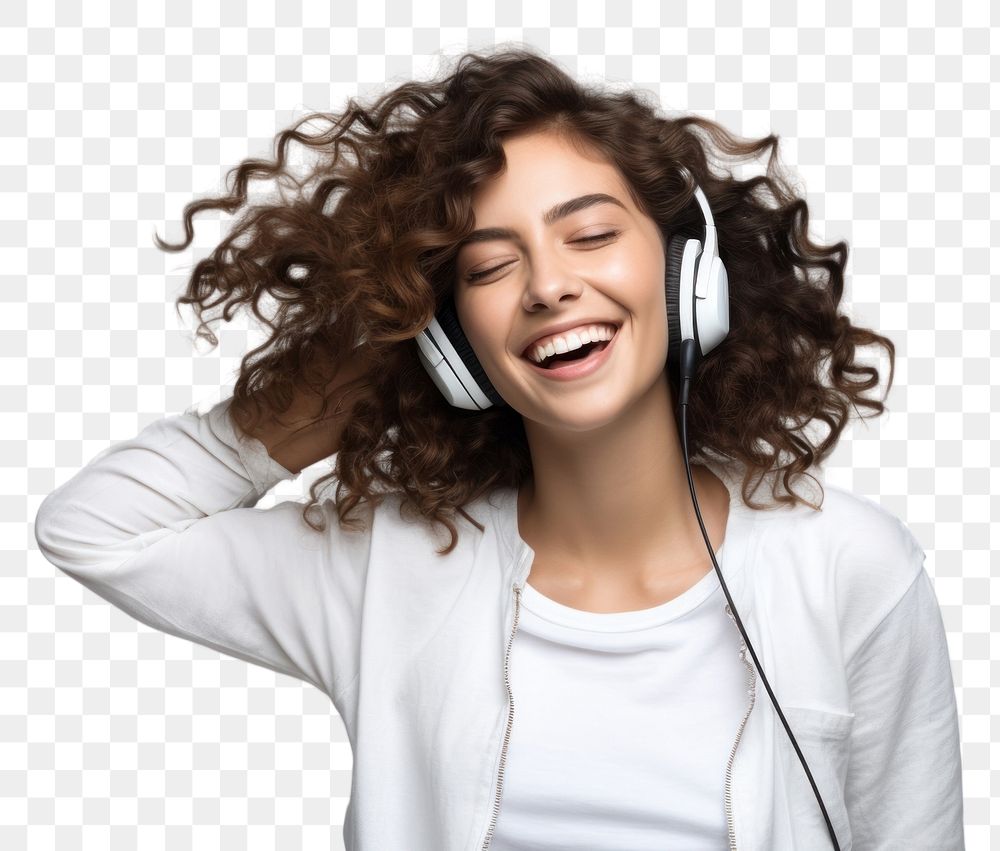 PNG Brunette young woman dancing happy and cheerful headphones listening laughing.