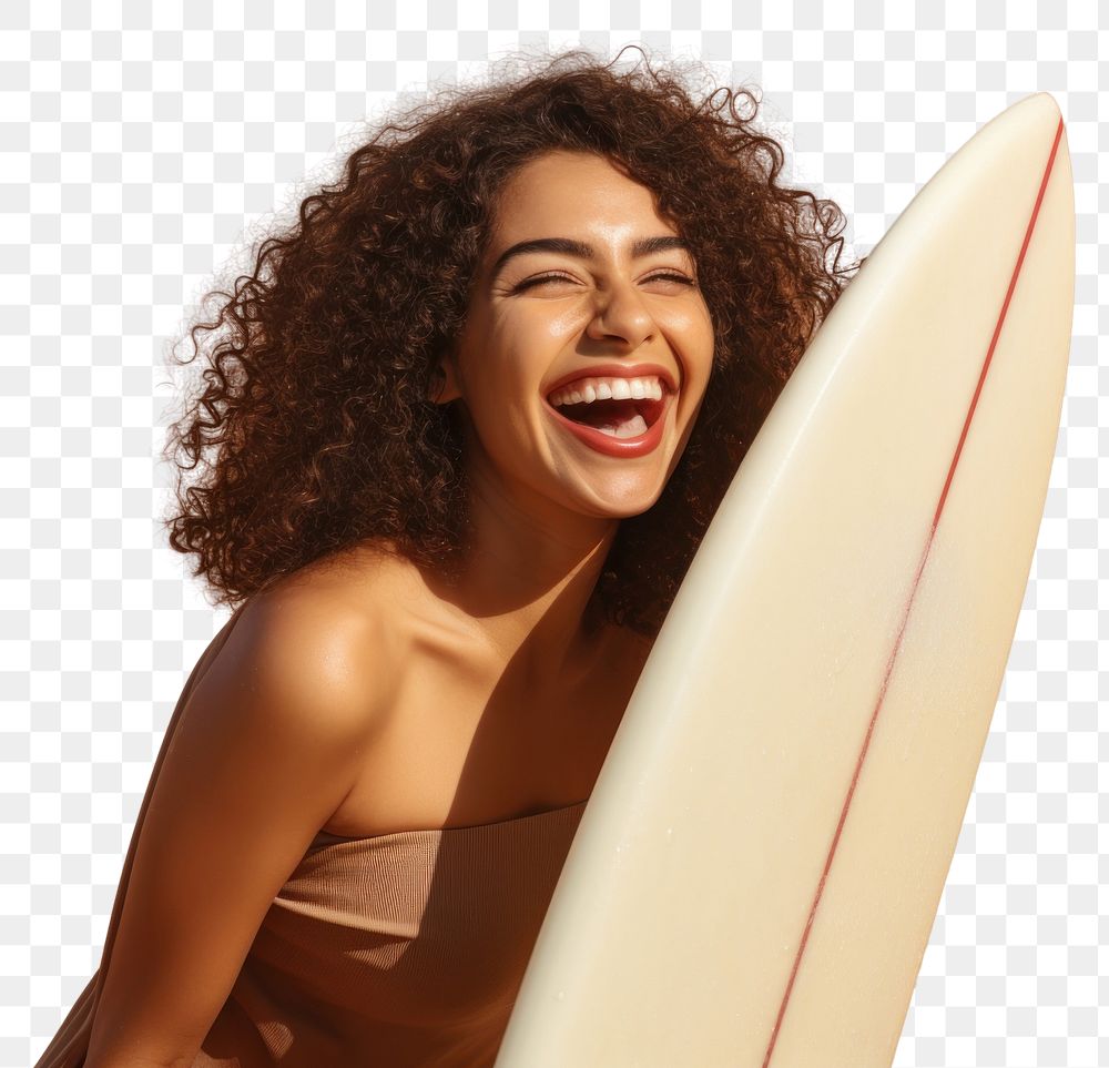 PNG Middle eastern girl enjoying surfing laughing smiling summer.