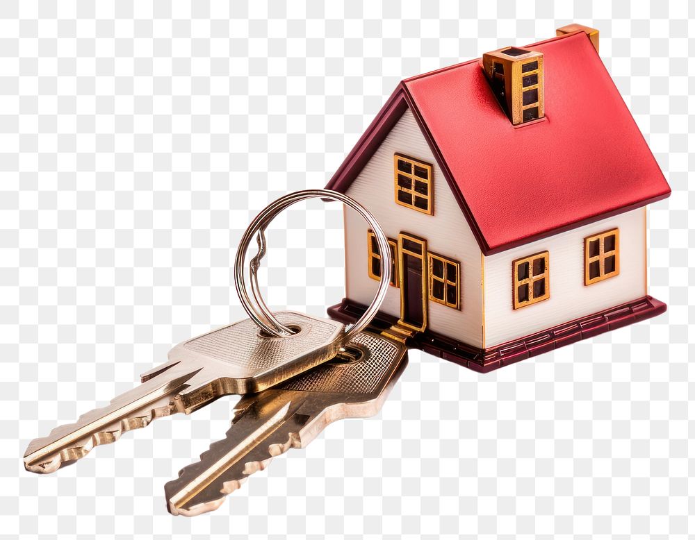 PNG House keys with red house keychain architecture building dynamite.