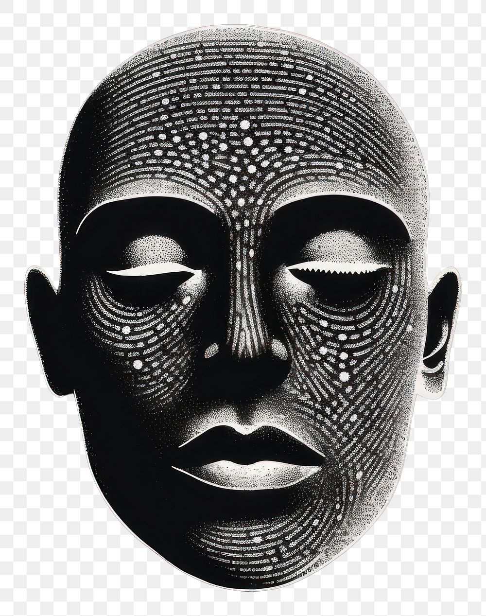 PNG Silkscreen illustration of a man head portrait black mask.
