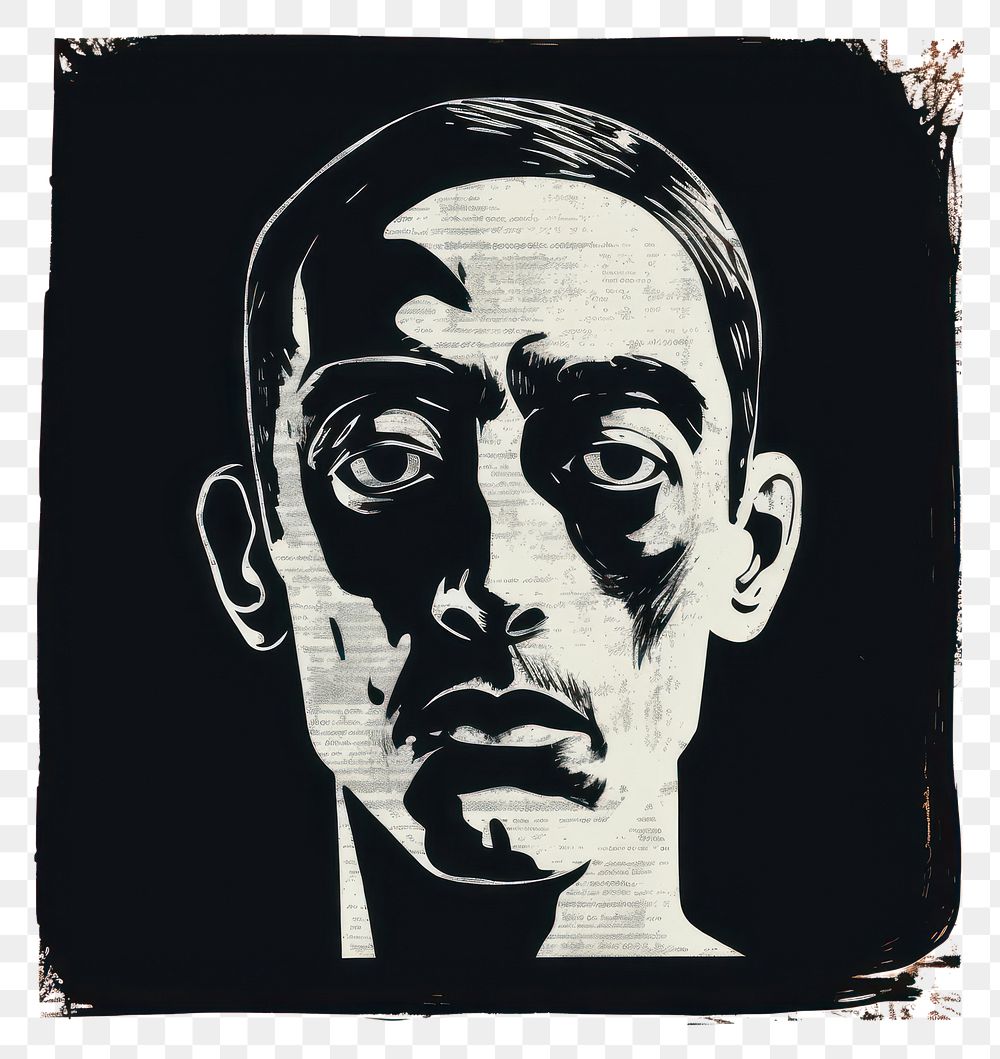 PNG Silkscreen illustration of a man head portrait adult black.