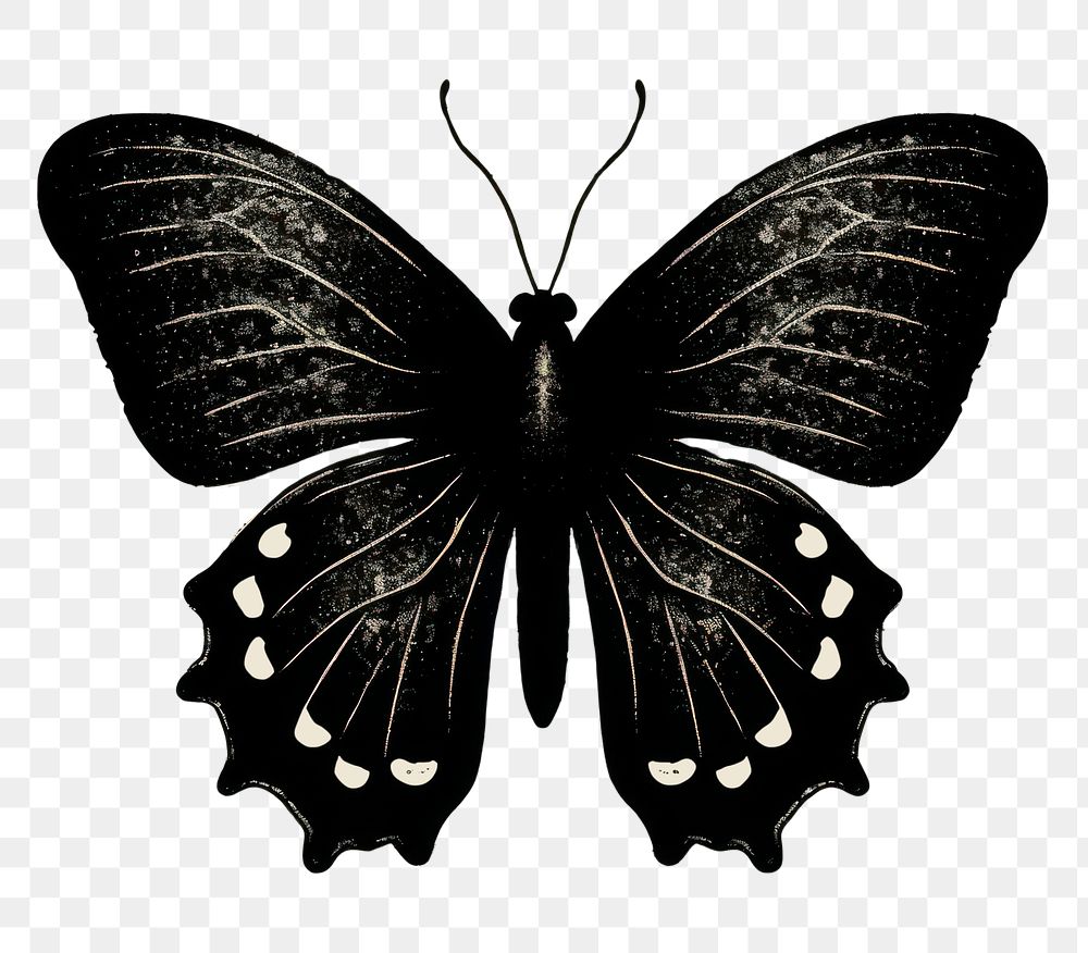 PNG Silkscreen illustration of a butterfly animal black art.