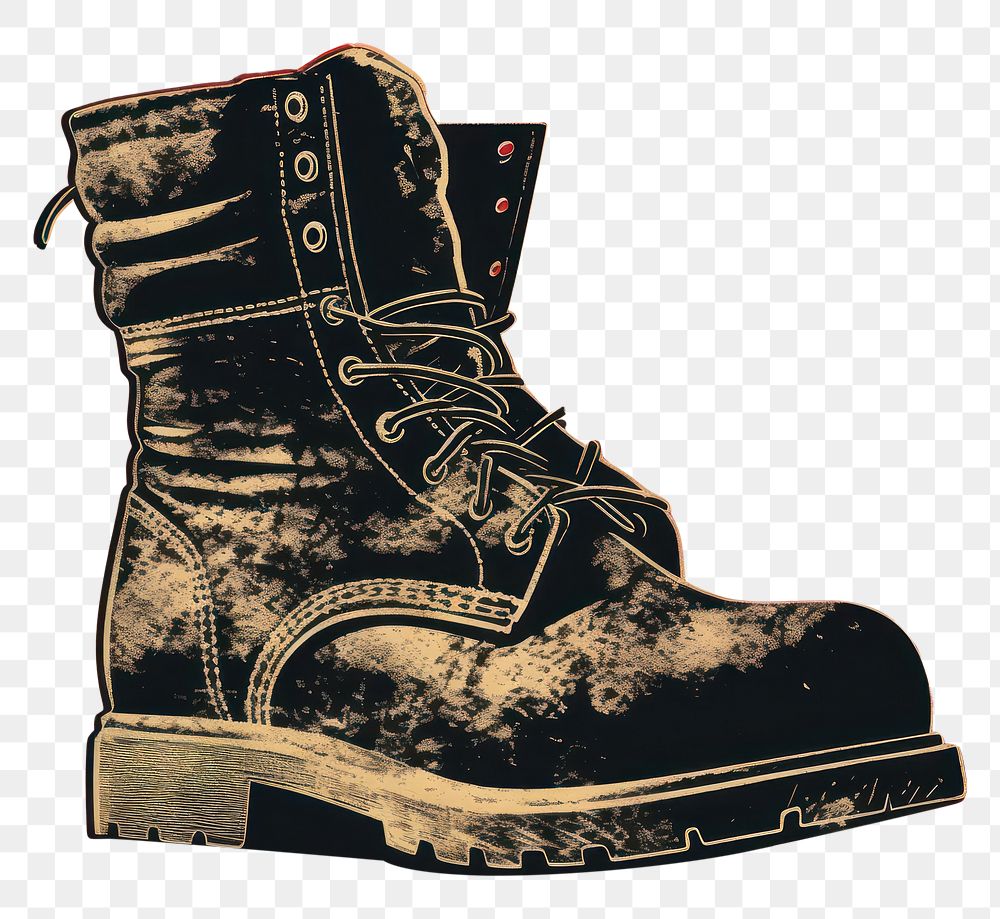 PNG Silkscreen illustration of a pair of boot footwear black shoe.