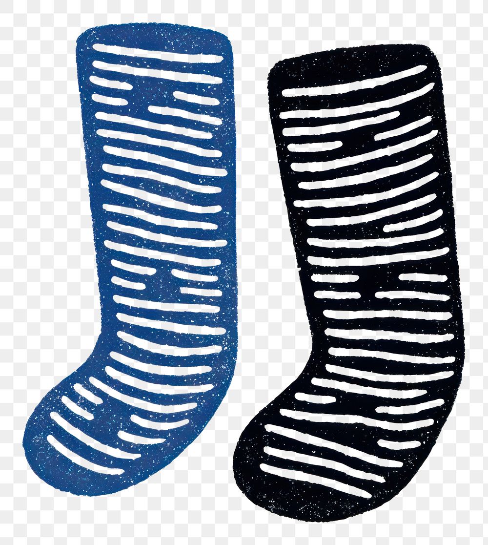 PNG Silkscreen illustration of a pair of gifted socks black pattern cartoon.