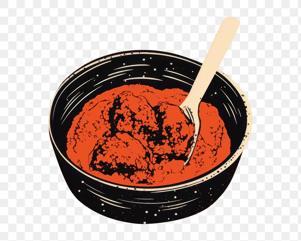 PNG Silkscreen illustration of Chicken tikka masala bowl food red.