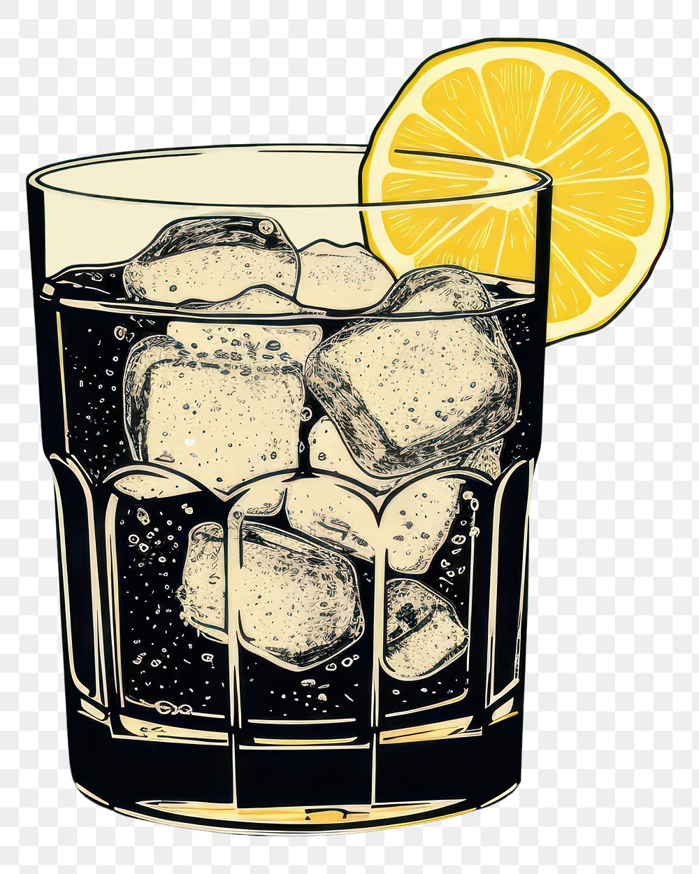 PNG Silkscreen illustration of gin and tonic drink fruit glass.