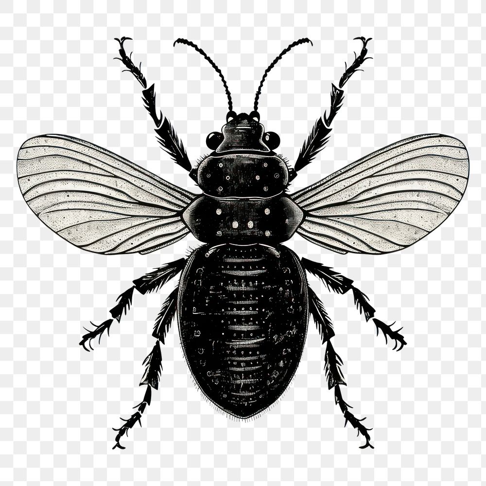 PNG Silkscreen illustration of insects animal black bee.