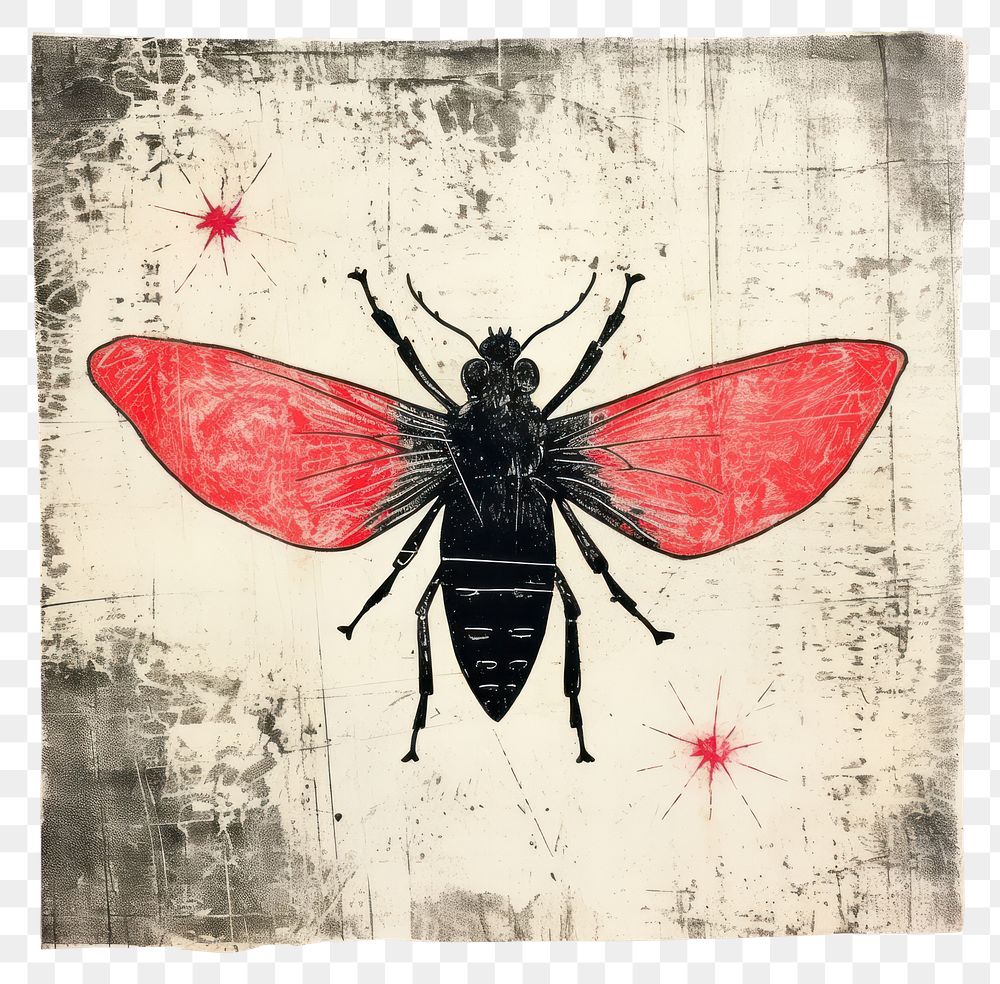 PNG Silkscreen illustration of insects art animal red.