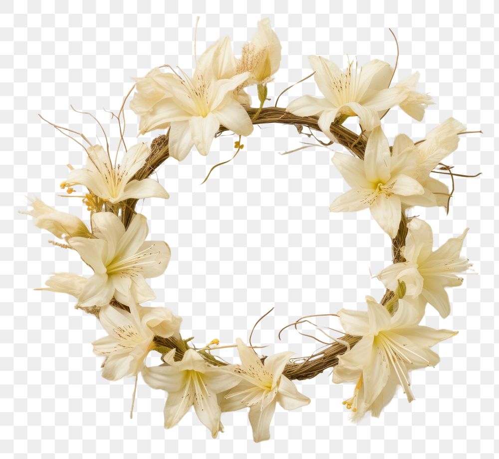 PNG Real pressed madonna lily flowers wreath petal plant. AI generated Image by rawpixel.