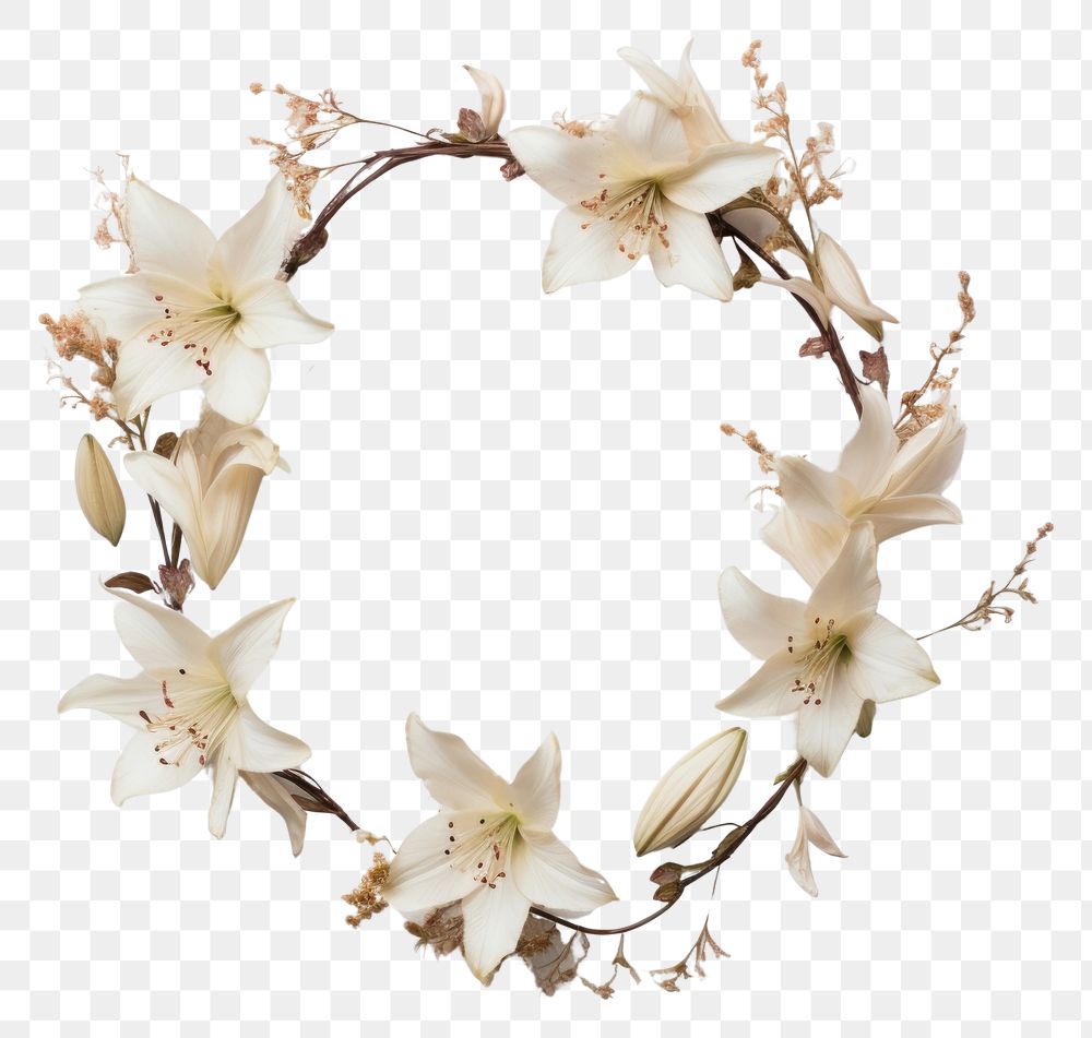 PNG Real pressed madonna lily flowers wreath plant accessories. AI generated Image by rawpixel.